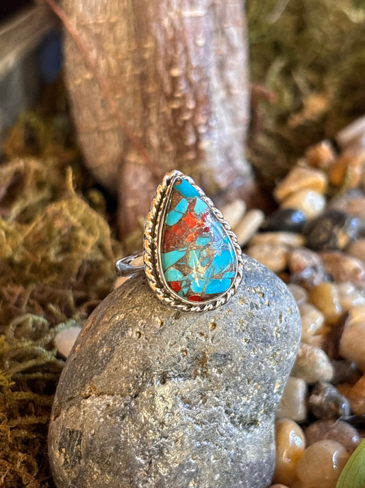 Turquoise Coral Ring | Size 7