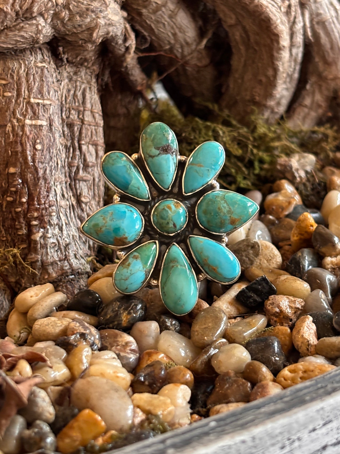 Mojave Turquoise BIG Cluster Ring | Adjustable