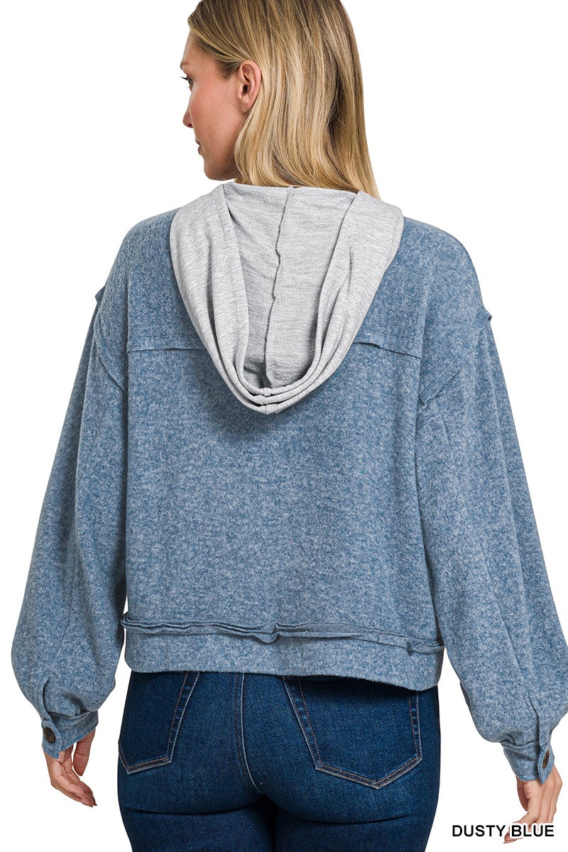 Brushed Hacci Hooded Shacket