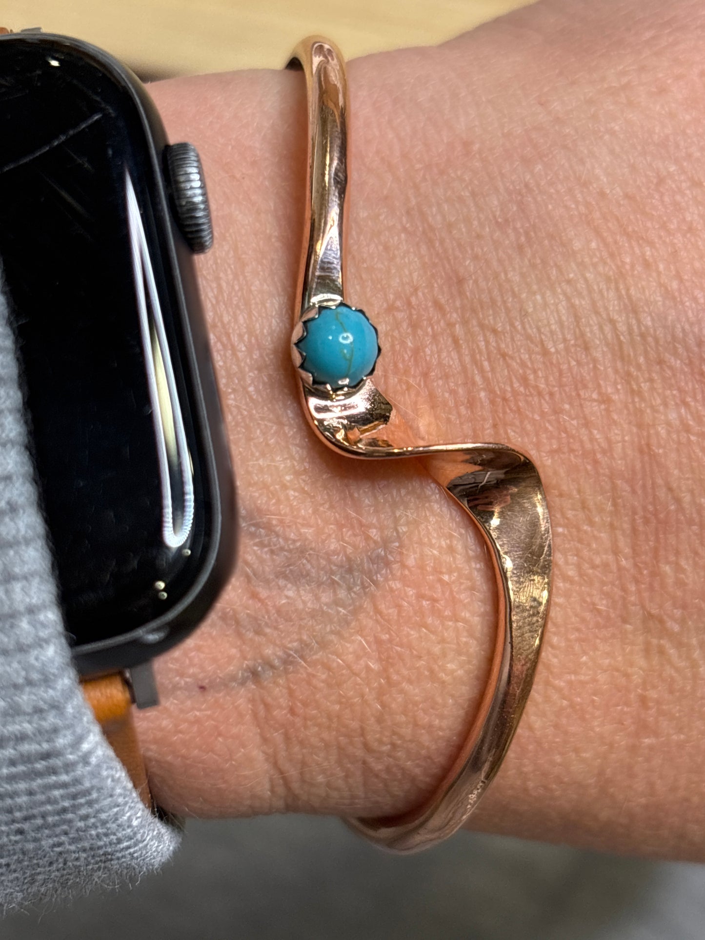 Navajo Copper Turquoise Cuffs made by Yolanda Skeets