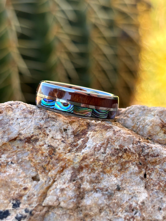 Abalone Shell & Koa Wood Tungsten Ring Band