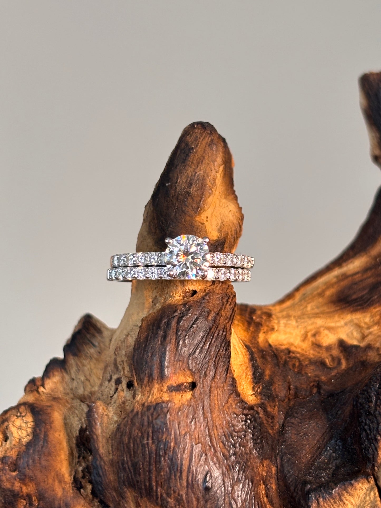 Moissanite Brilliant Ring with Side Stones Plus Multi-Stone Band