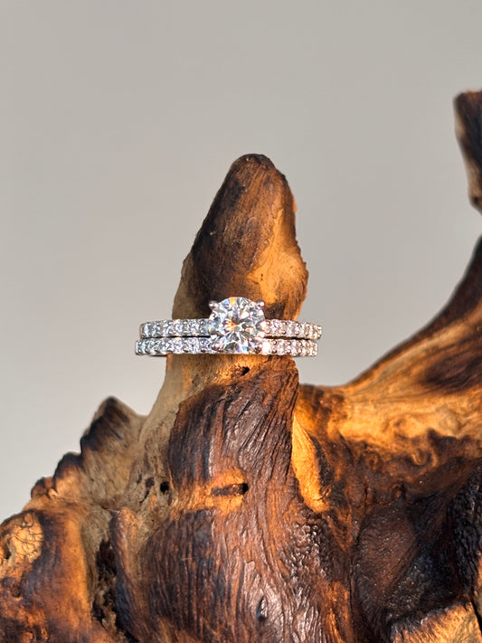 Moissanite Brilliant Ring with Side Stones Plus Multi-Stone Band