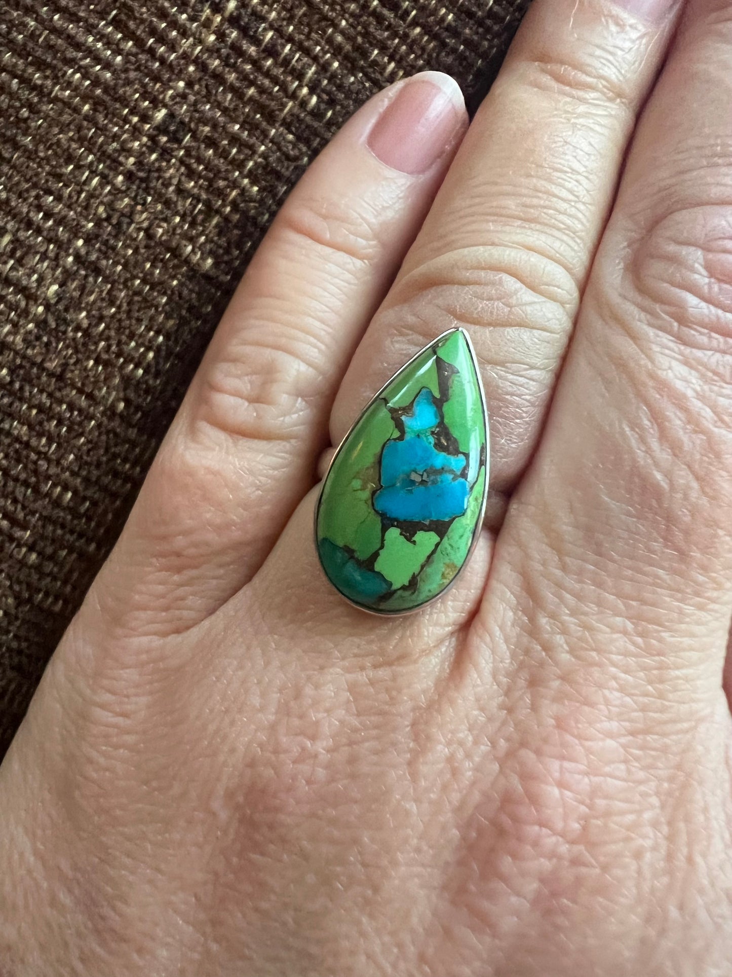 Blue Turquoise in Green Mojave Ring | Size 6