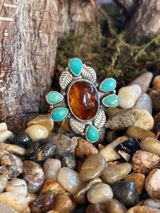 Amber & Turquoise Ring