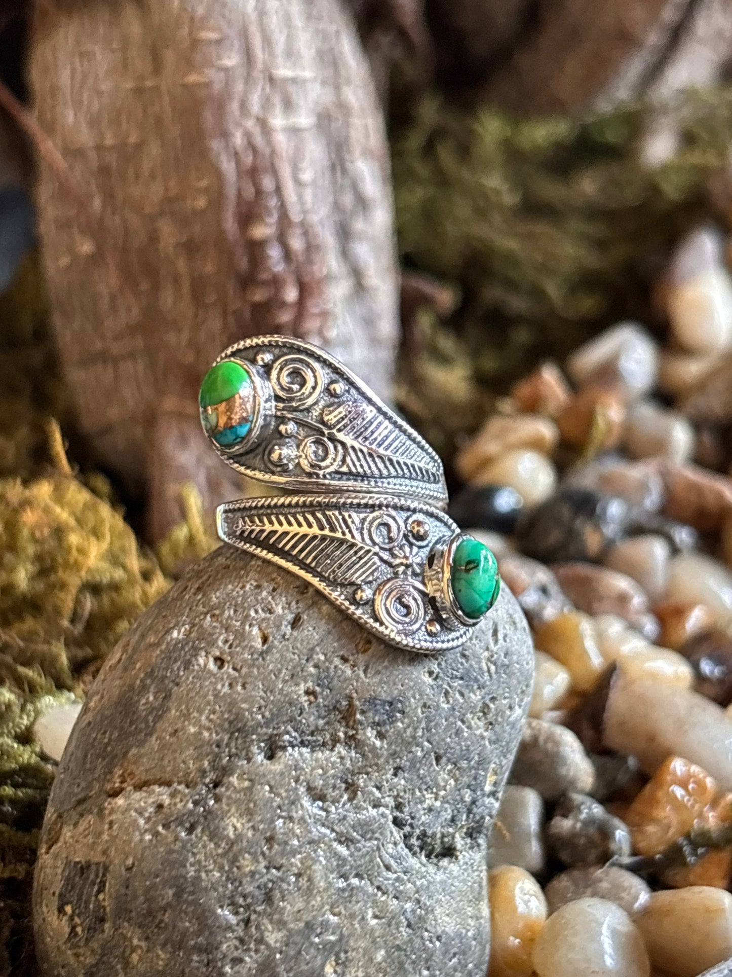Green Copper Turquoise Bypass Ring | Adjustable