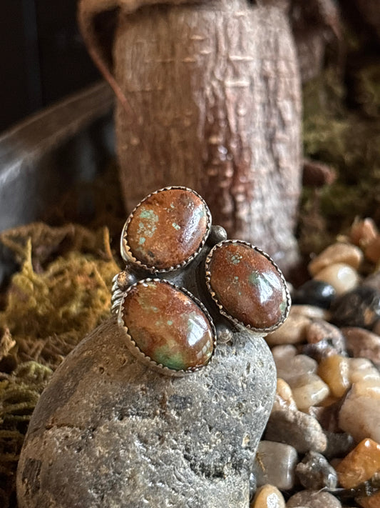 Turquoise Cluster Ring Navajo made | Size 10.25