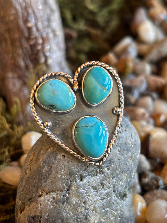 Turquoise Heart Statement Ring | Adjustable