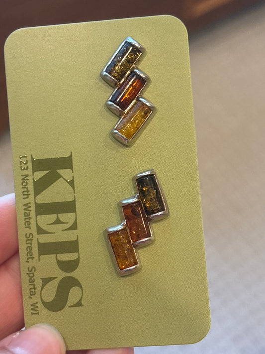 Tri-Colored Amber Sterling Earrings (vintage)