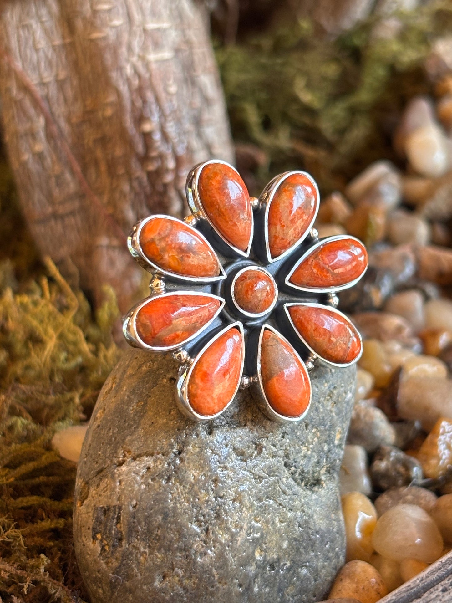 Orange Turquoise Statement Cluster Ring | Adjustable