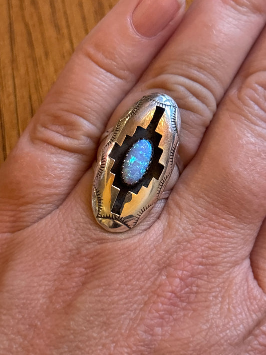 Navajo Opal Shadowbox Ring by Felix Perry | Size 8