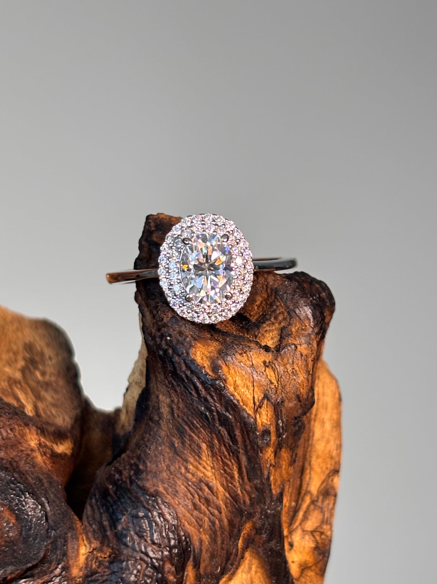 Moissanite Oval Center with Double Halo Ring