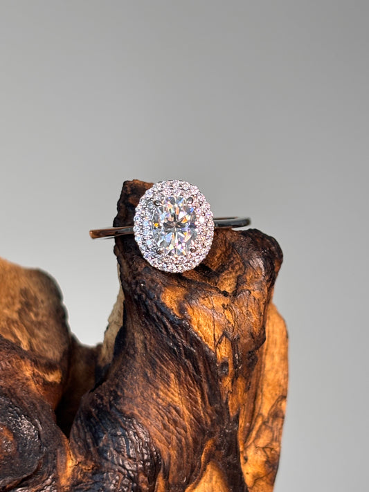 Moissanite Oval Center with Double Halo Ring