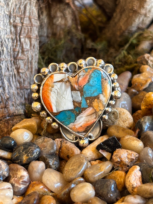 Spiny Oyster Turquoise Heart-Shaped Ring | Size 10