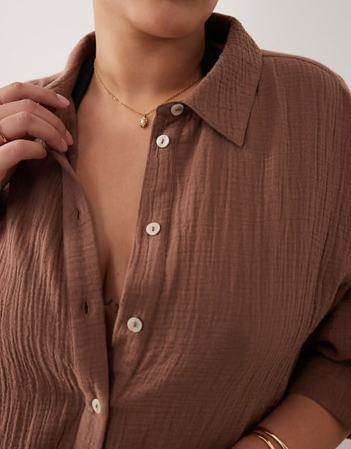 Texture Button Up Raw Hem Long Sleeve Shirt