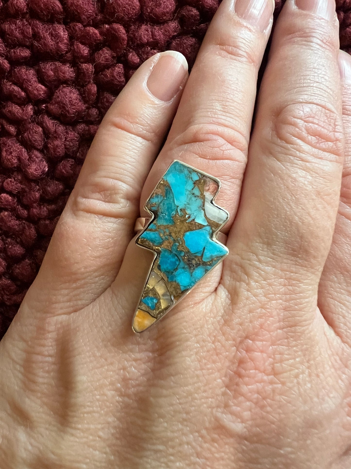 Oyster Turquoise Lightning Bolt Ring | Size 7