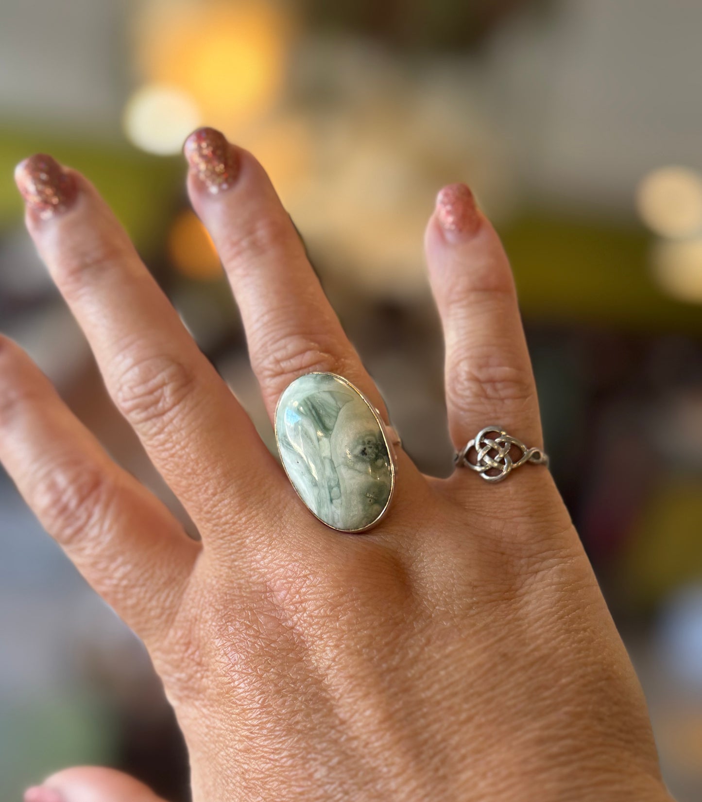 Green Opal Oval Ring | adjustable