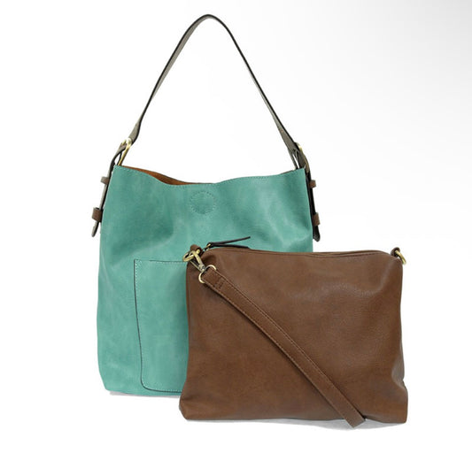 Classic SeaGlass & Brown Hobo Handbag with Bonus Crossbody