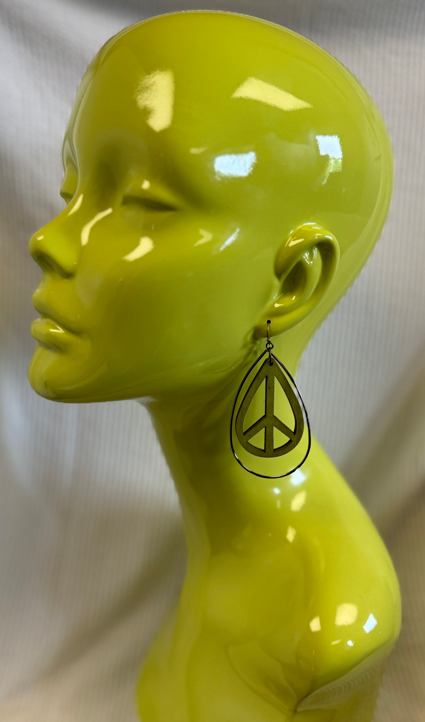 Wooden & Metal Teardrop Peace Sign Earrings | Lost & Found Trading Co.