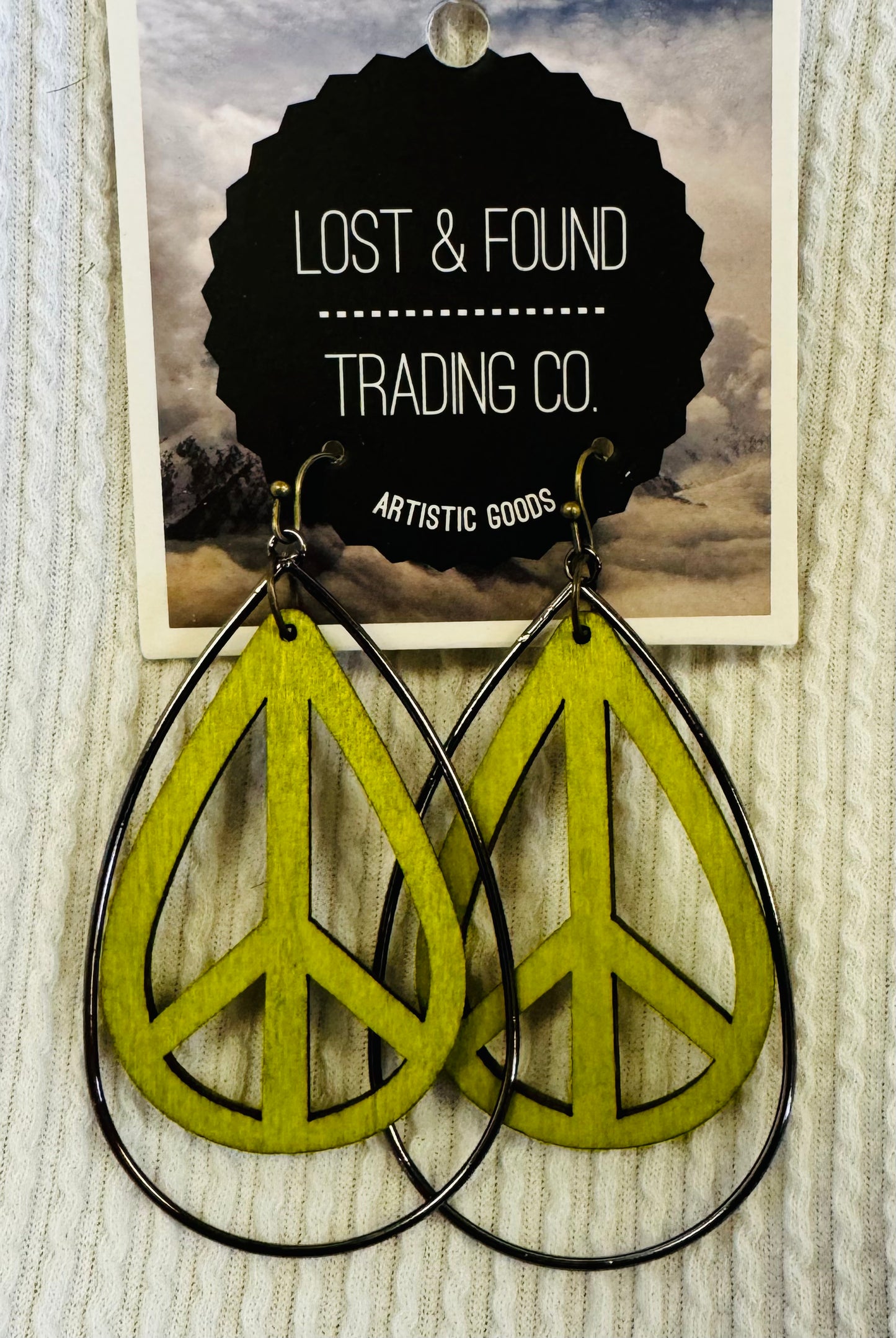 Wooden & Metal Teardrop Peace Sign Earrings | Lost & Found Trading Co.