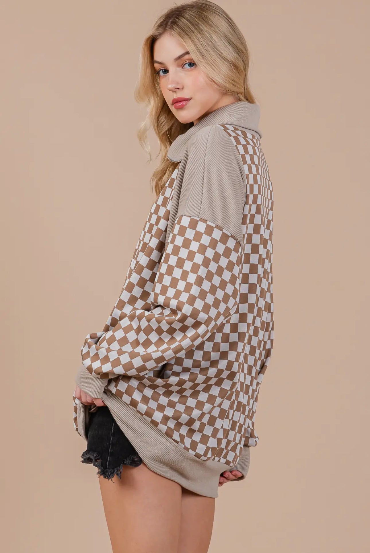 Quarter Zip Checkered Pullover