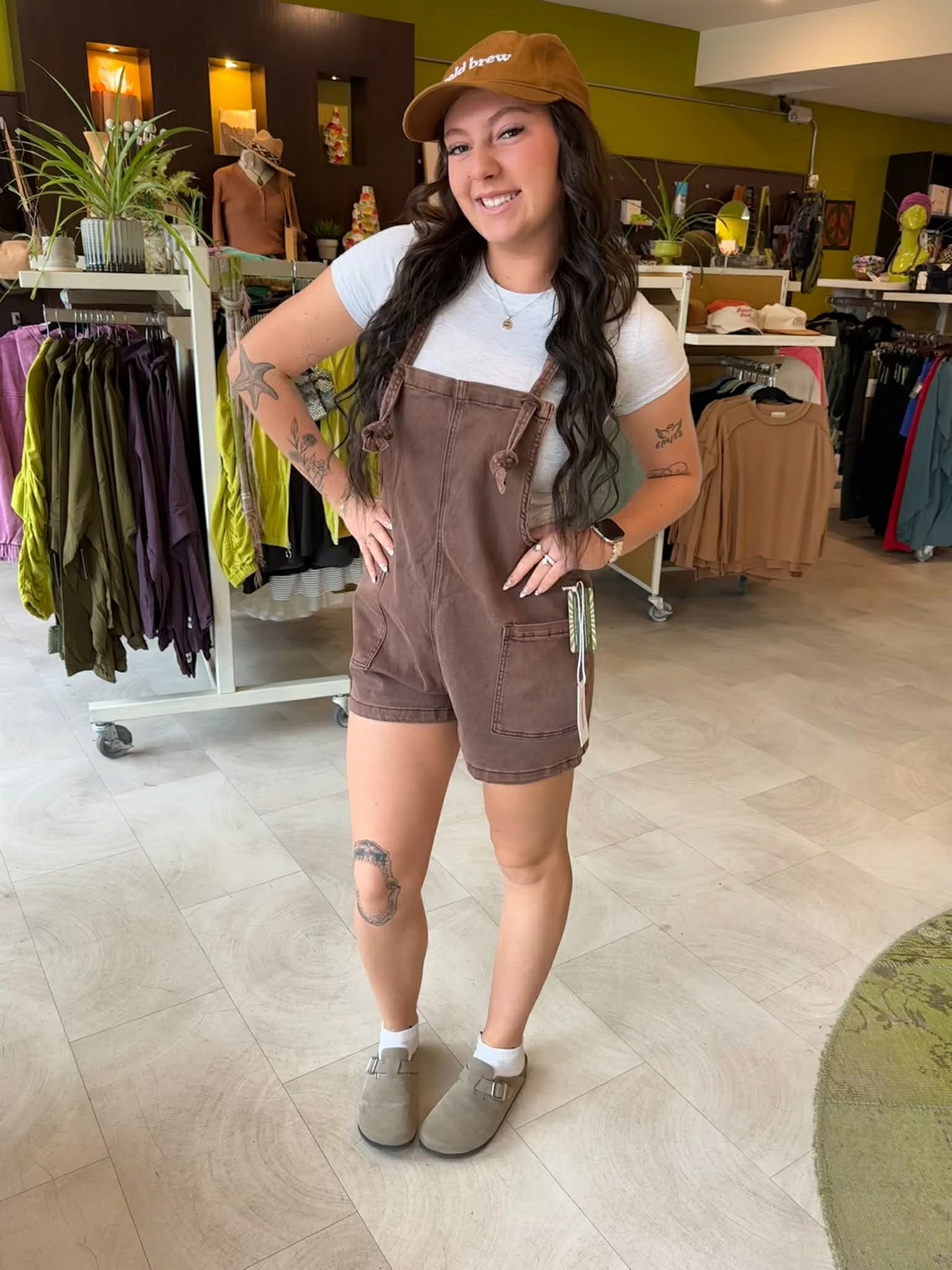 Washed Knot Strap Zenana Denim Romper