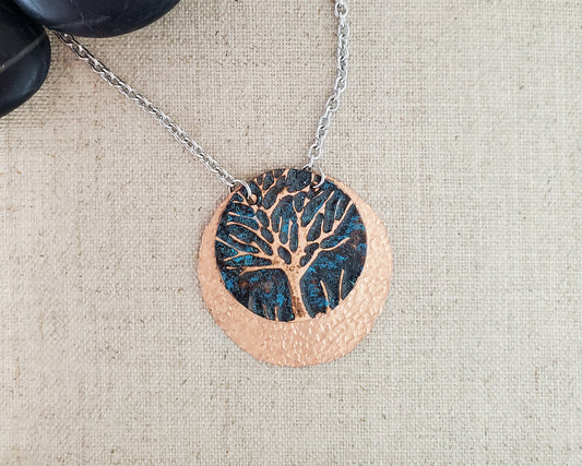 Embossed Copper Tree Necklaces | by Covaly