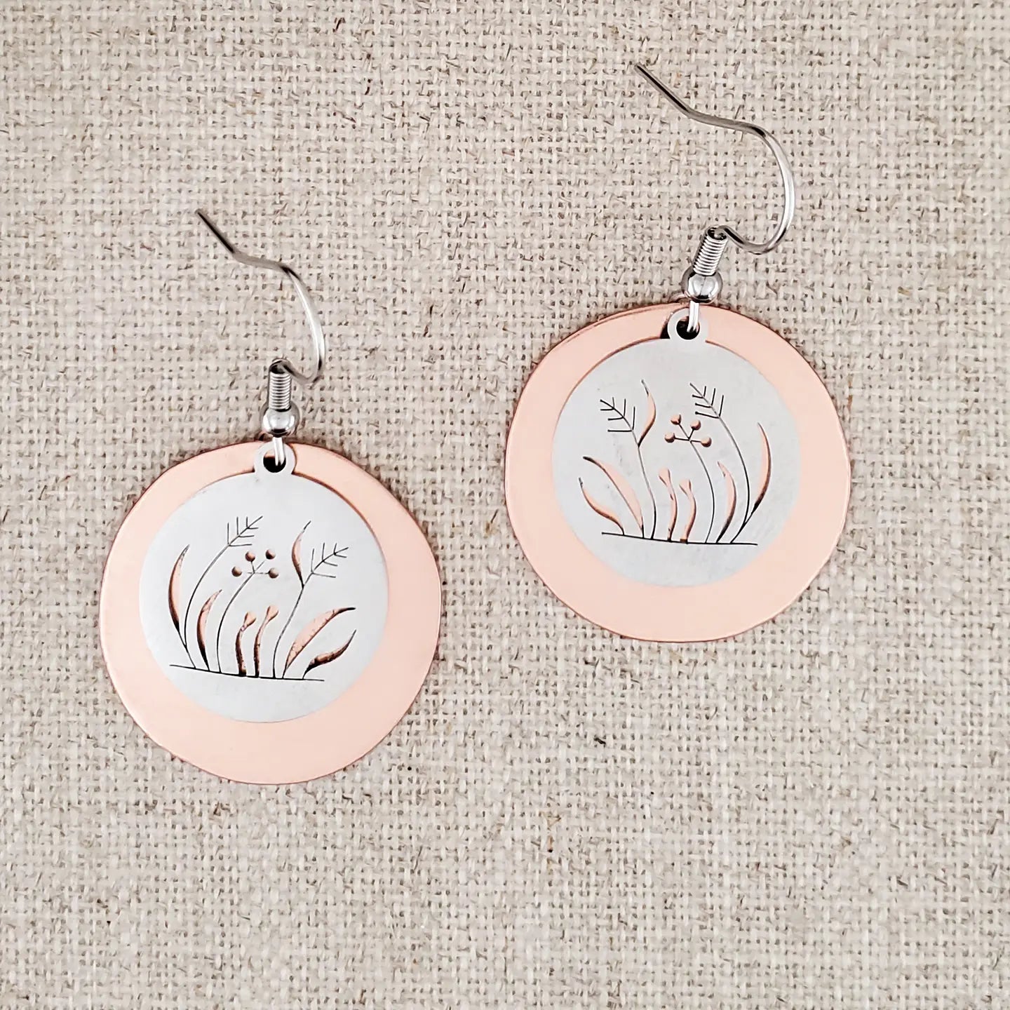 Stainless and Copper Flower Circle Layered Earrings | by Covaly