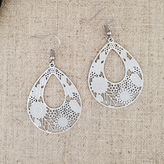 Flower Filigree Stainless Steel Teardrop Earrings | by Covaly