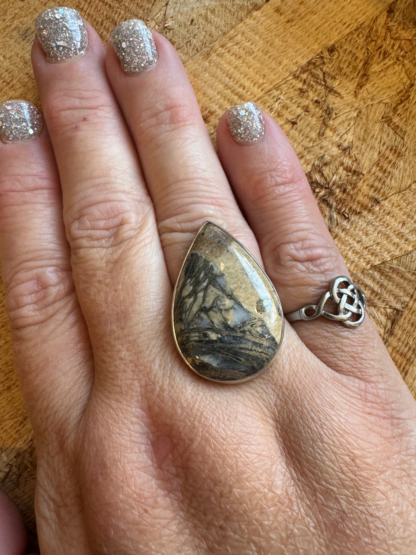 Feather Pyrite Ring | Adjustable