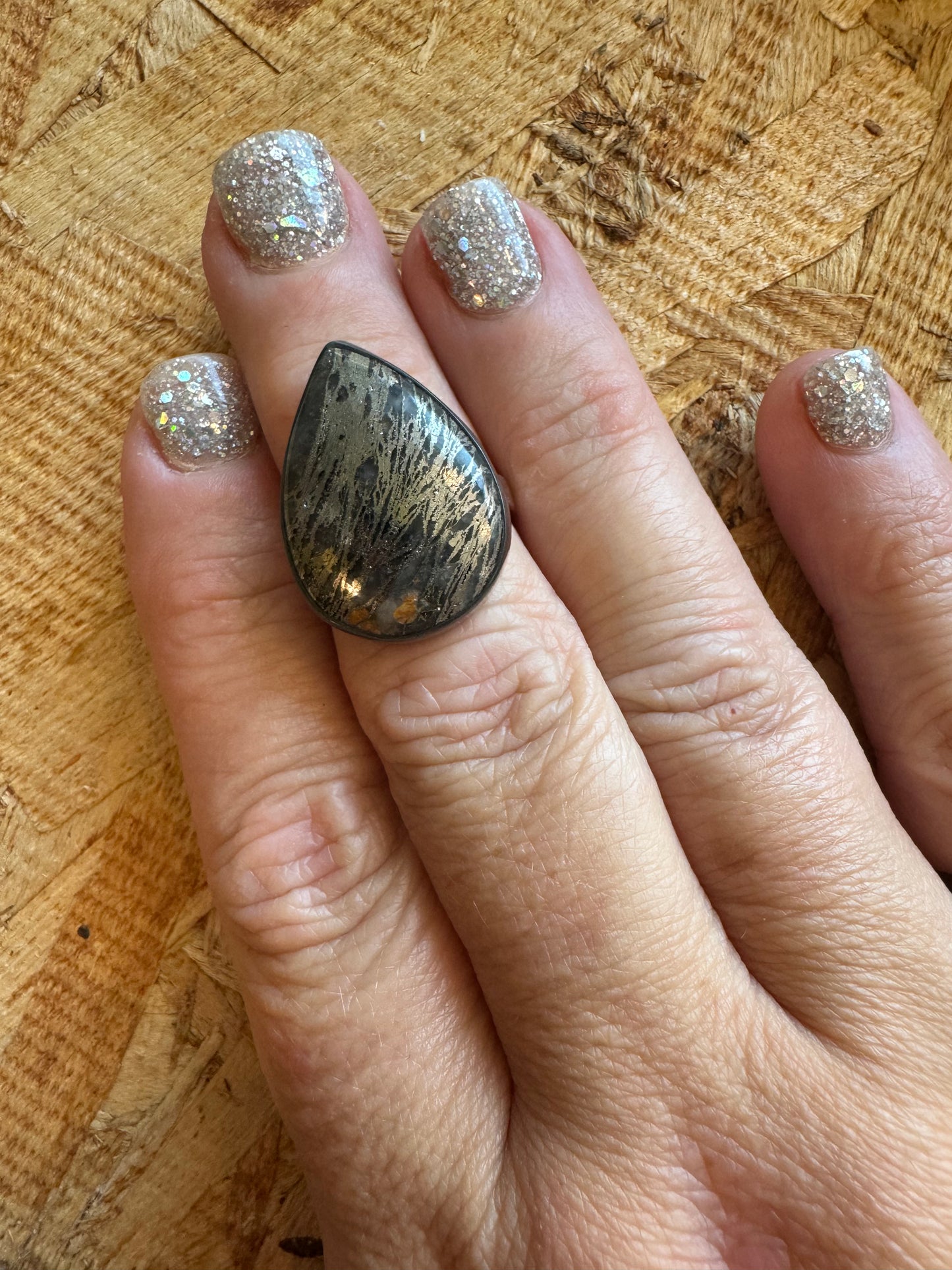 Feather Pyrite Ring | Size 7