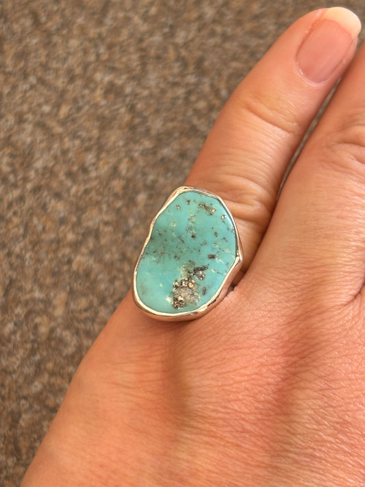 Turquoise Rough/Silver Fleck Ring | Size 7