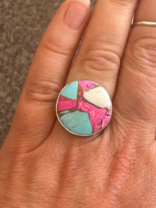 Cotton Candy Circle Turquoise Ring | Adjustable