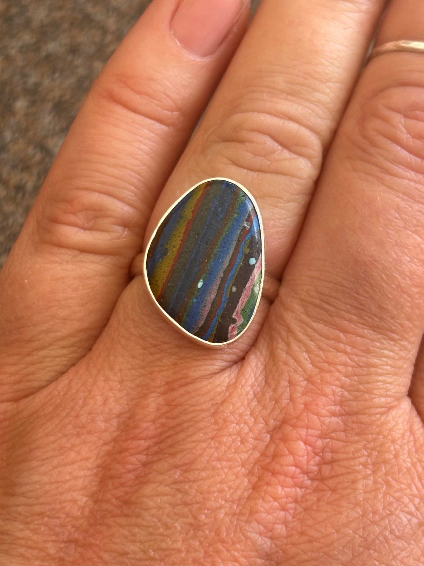 Rainbow Calsilica Ring | Size 8