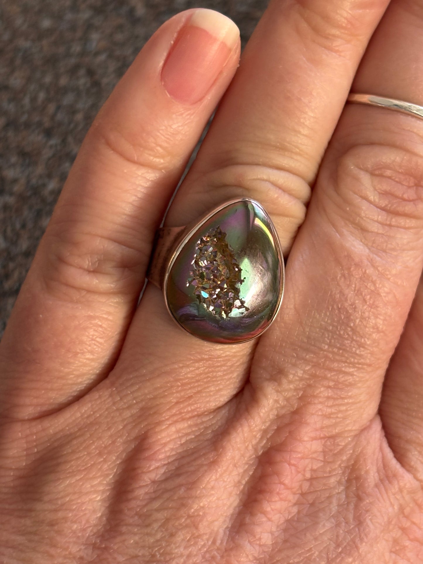 Rainbow Titanium Druzy Ring | 8.5