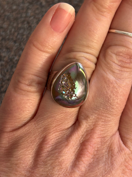 Rainbow Titanium Druzy Ring | 8.5