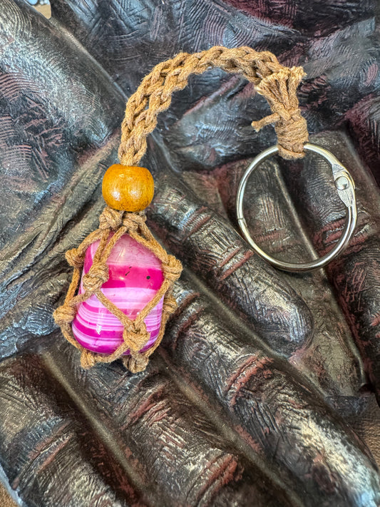 Macrame Stone Pouch Keychain