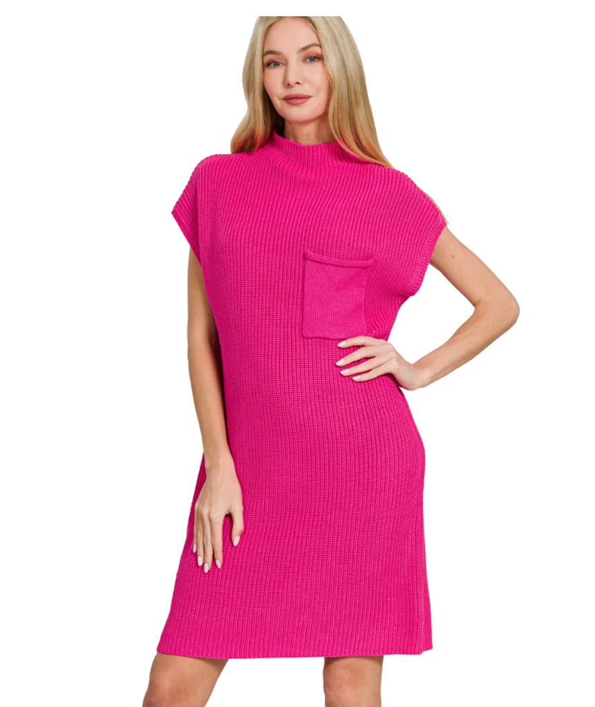 MOCK NECK SHORT SLEEVE SWEATER DRESS