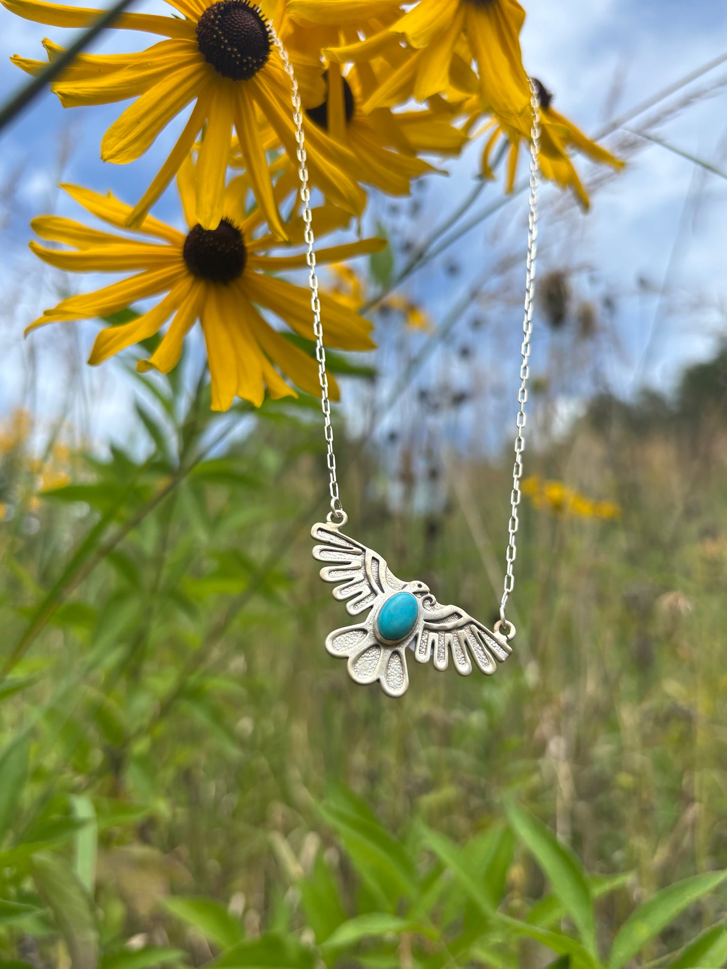 Thunderbird Sterling Silver necklace on paperclip chain