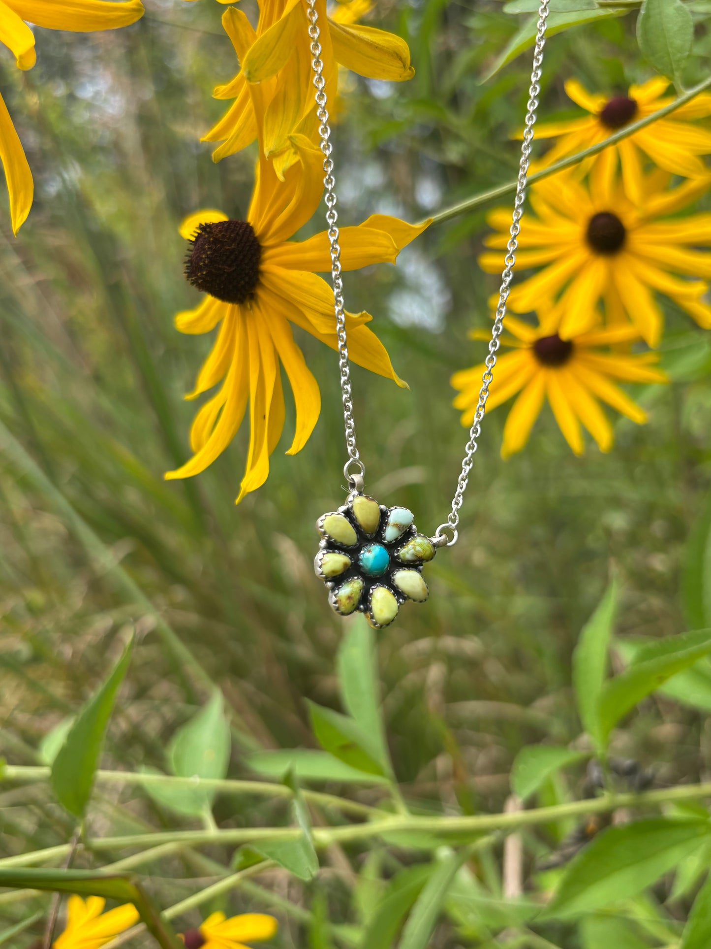 Turquoise & Palomino Flower Necklace