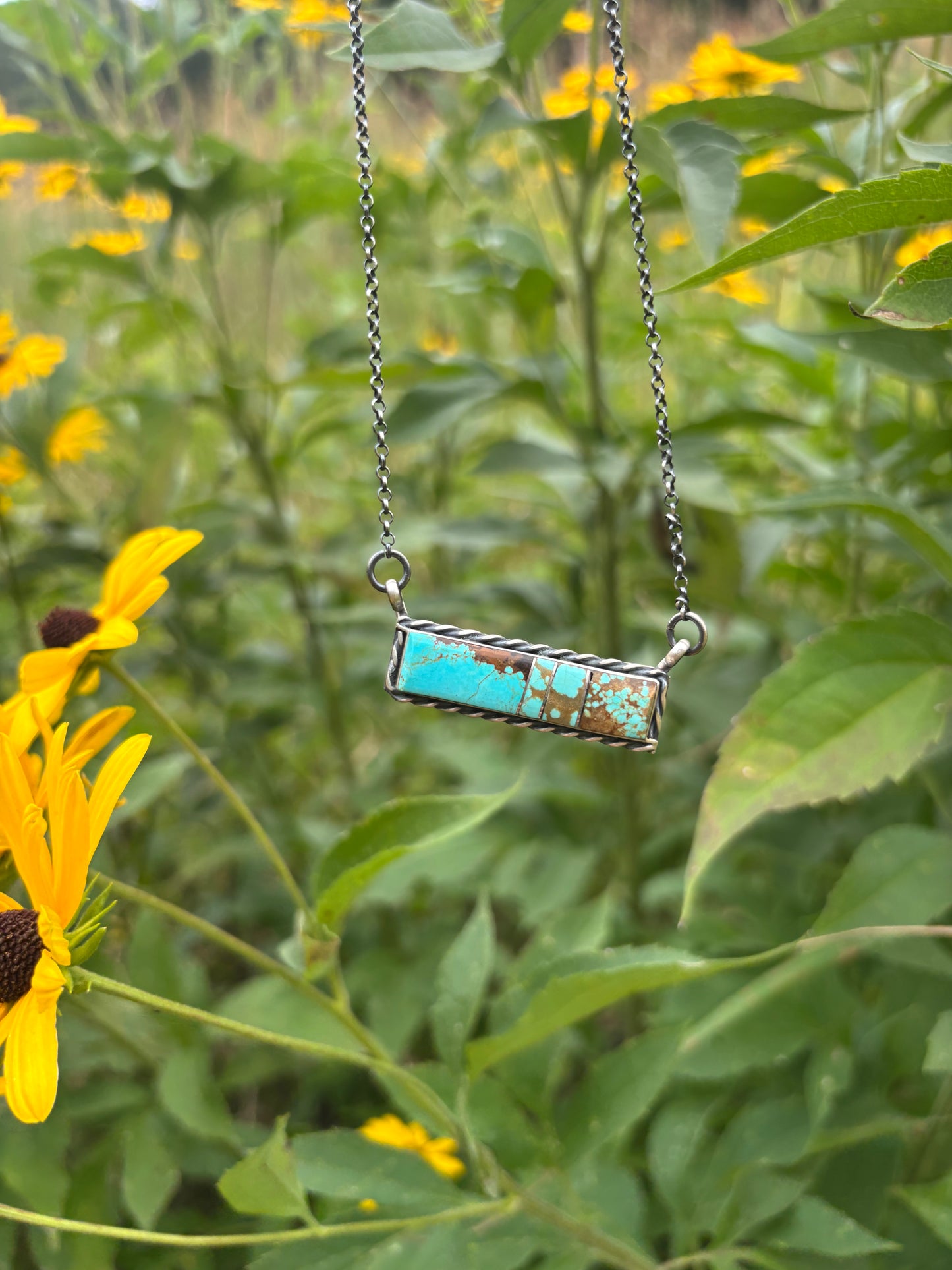 Navajo Mine #8 turquoise inlay bar necklace - Steve Francisco