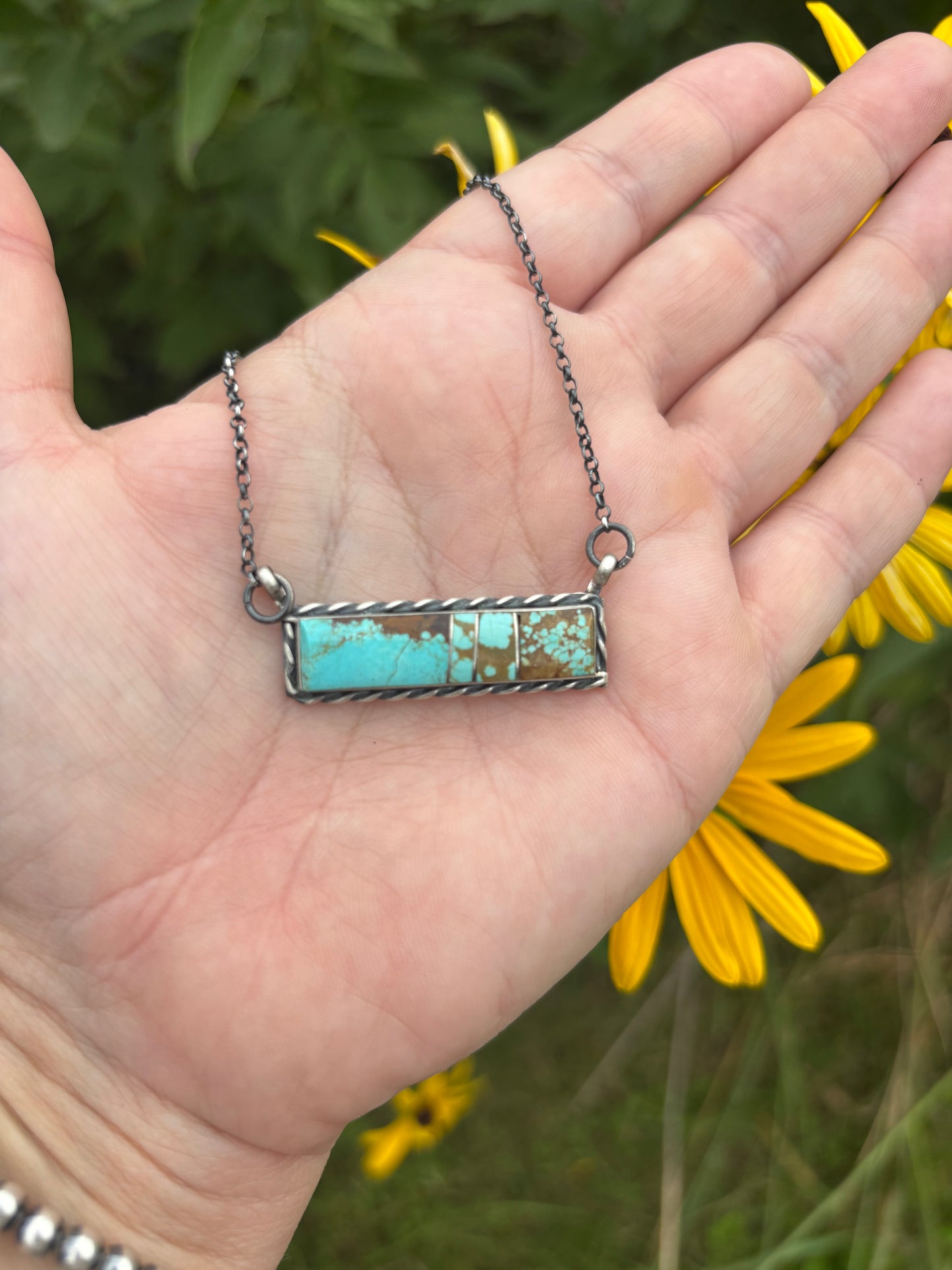 Navajo Mine #8 turquoise inlay bar necklace - Steve Francisco
