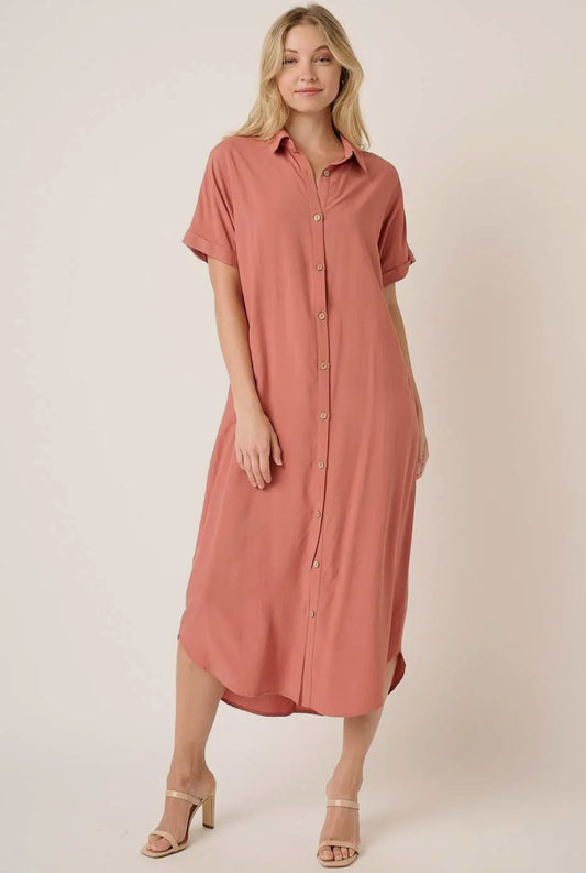 Dolman Short Sleeve Maxi Shirt Dress