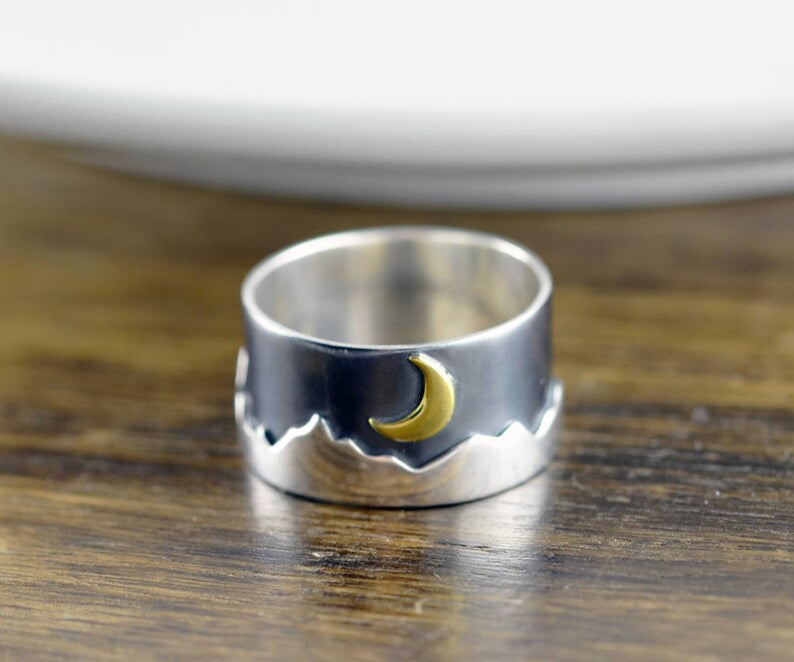 Mountain and Moon Ring Size 9