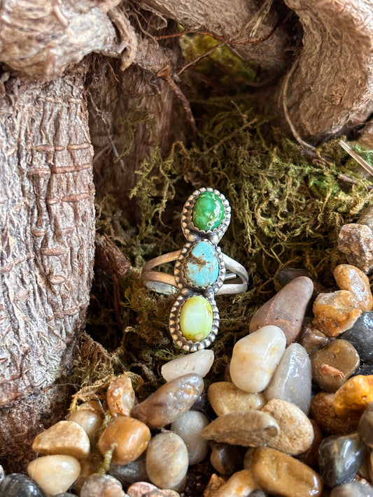 Tri-colored Premium Turquoise Ring | Size 8.5