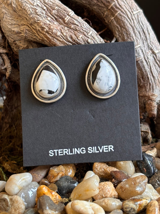 White Buffalo Turquoise Earrings post back