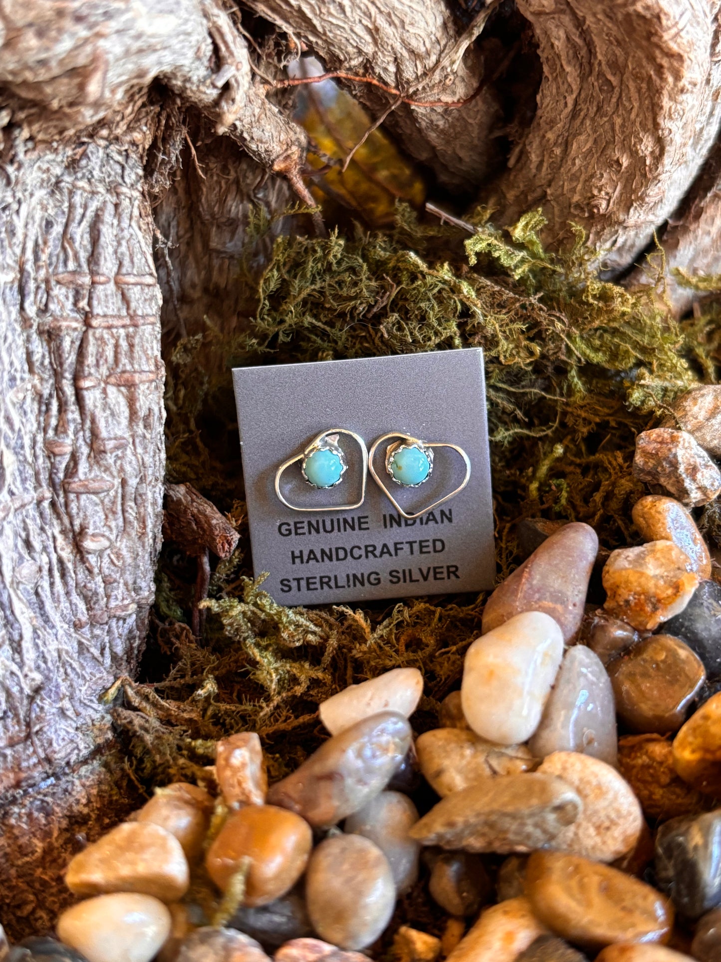 Navajo Kingman Heart post earrings by Shantal Bitsie