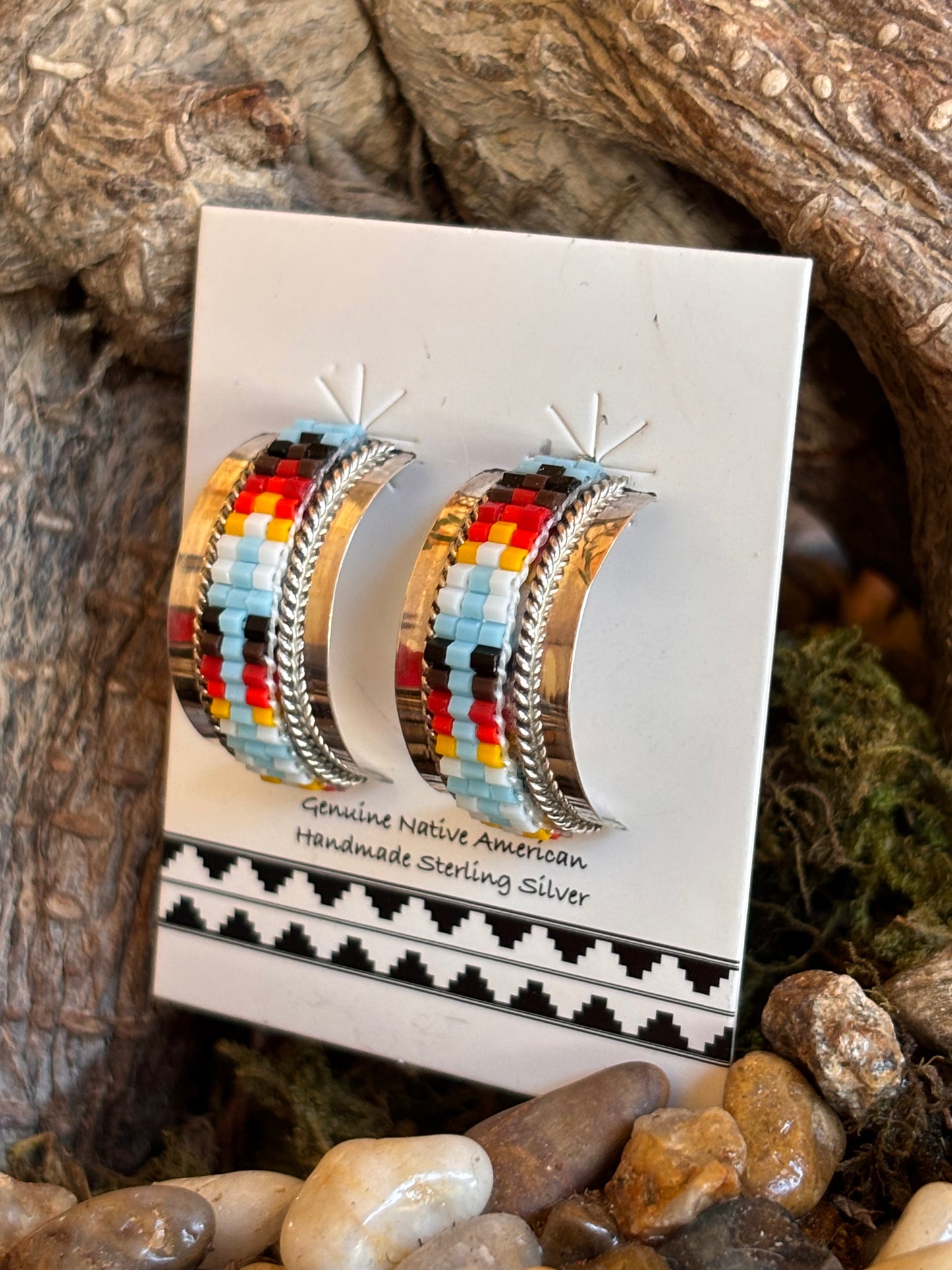 Navajo handmade beaded earrings by Lucille Romone