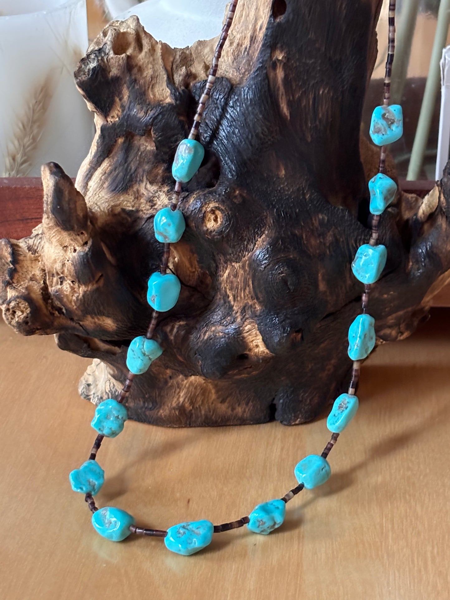 Navajo Turquoise and Heishi Shell Necklace 24” made by Tammy Nolcott