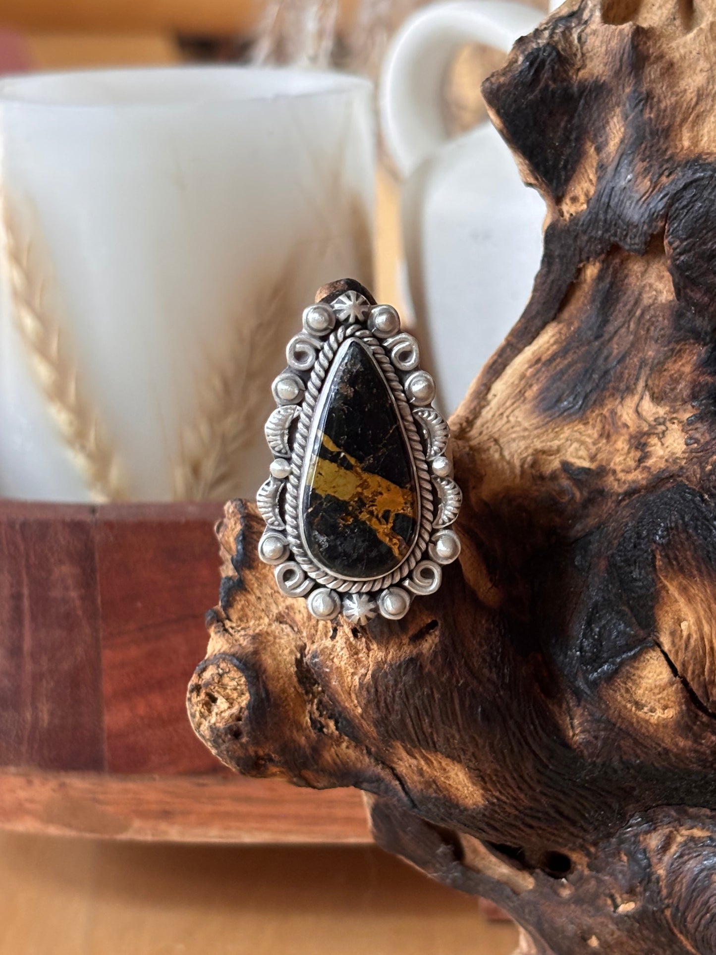 Black Jack Turquoise Ring |Adjustable